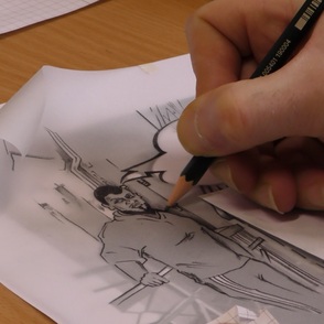 Hand, Stift, Gefangener beim Comic zeichnen